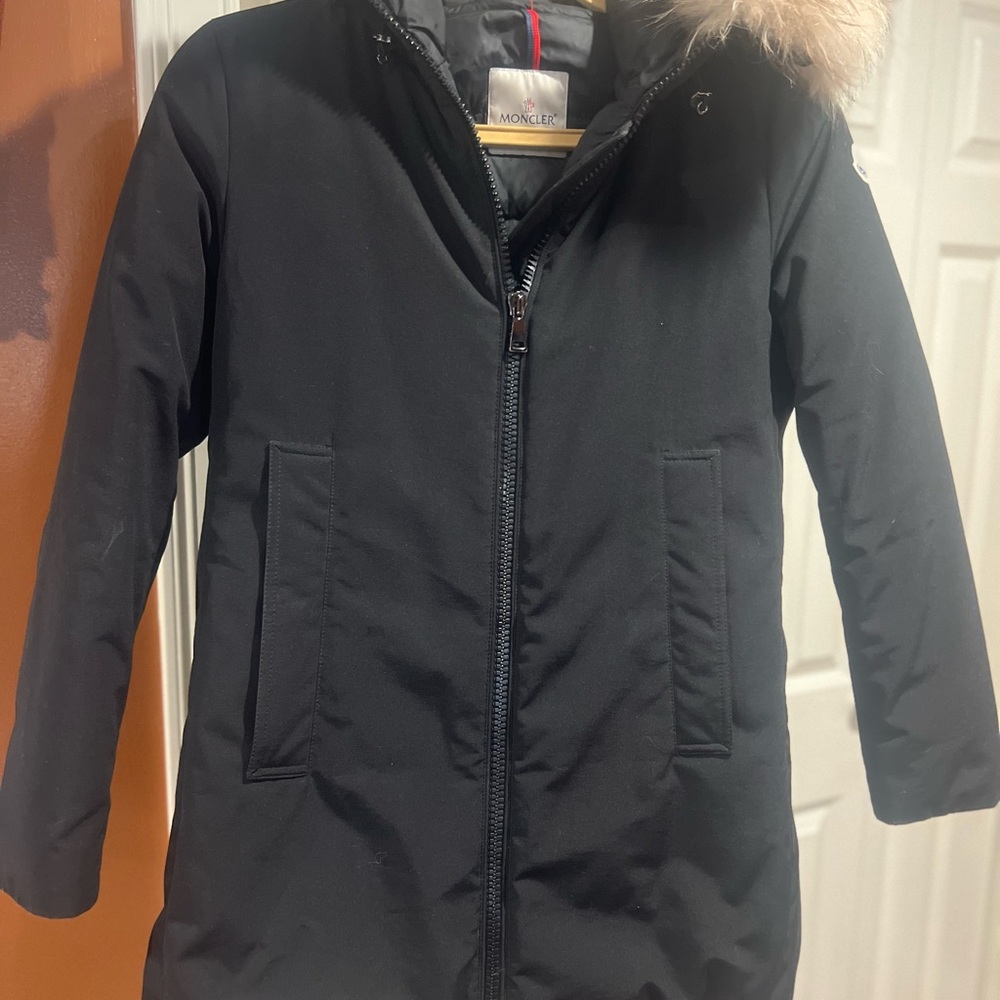 Moncler Black Coat with Fur Trim